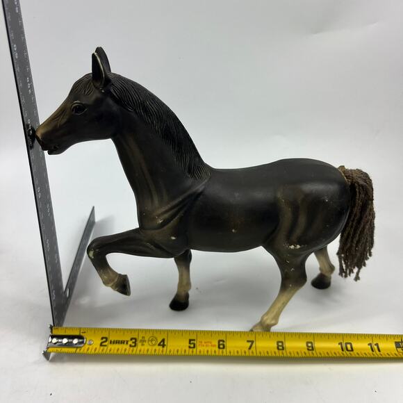 Vintage 70s Plastic Toy Horse Pair With Saddles Farm  Vintage KT 1970s Black Rearing Plastic Horse Figure Toy Yarn Tail Hong Kong 10\